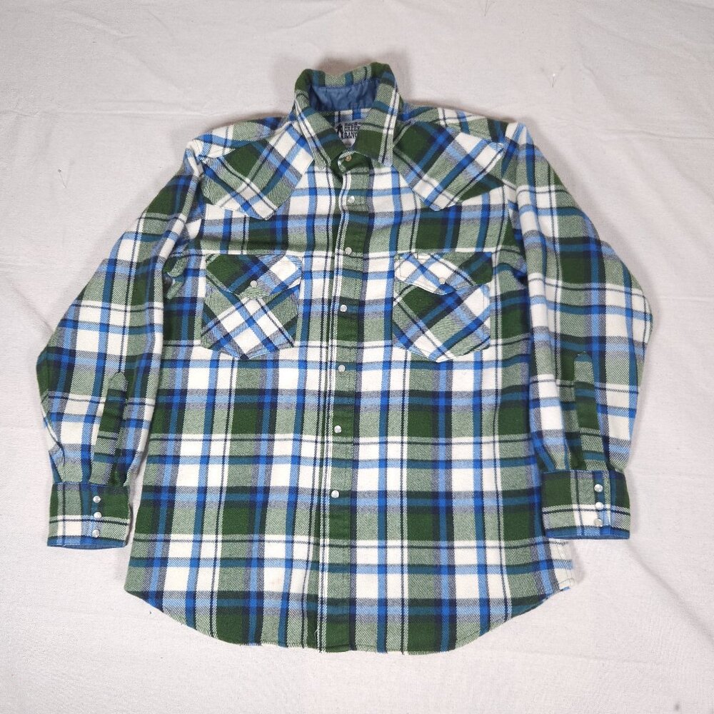 Rock Creek Ranch Flannel Western Pearl Snap Shirt Mens Large Plaid Ranch FLAWS
